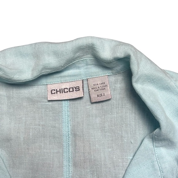 CHICO'S 100% Linen Button Front Shirt Light Blue Size 2 - Picture 3 of 5
